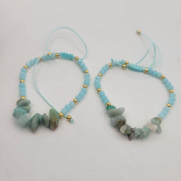 Aventurine Chip Bead Handmade Artisan Beaded Bracelets Lot of 2 Adjustable - Picture 2 of 10